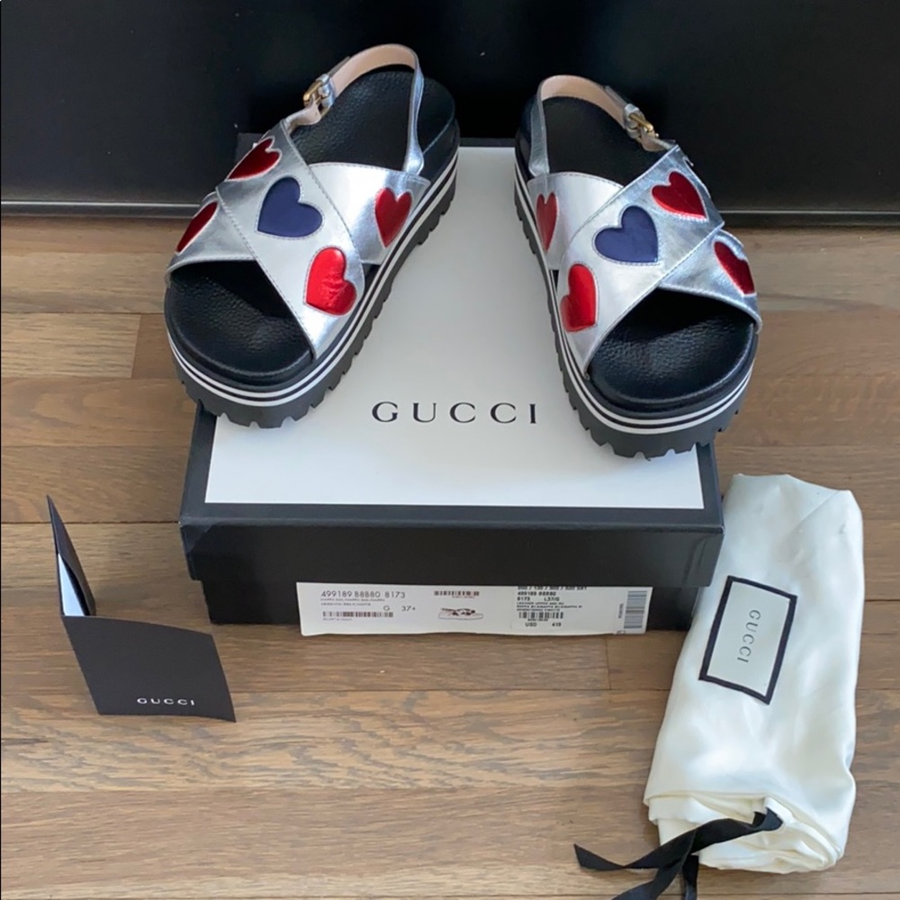100% Authentic Gucci Heart Platform Sandals 37.5